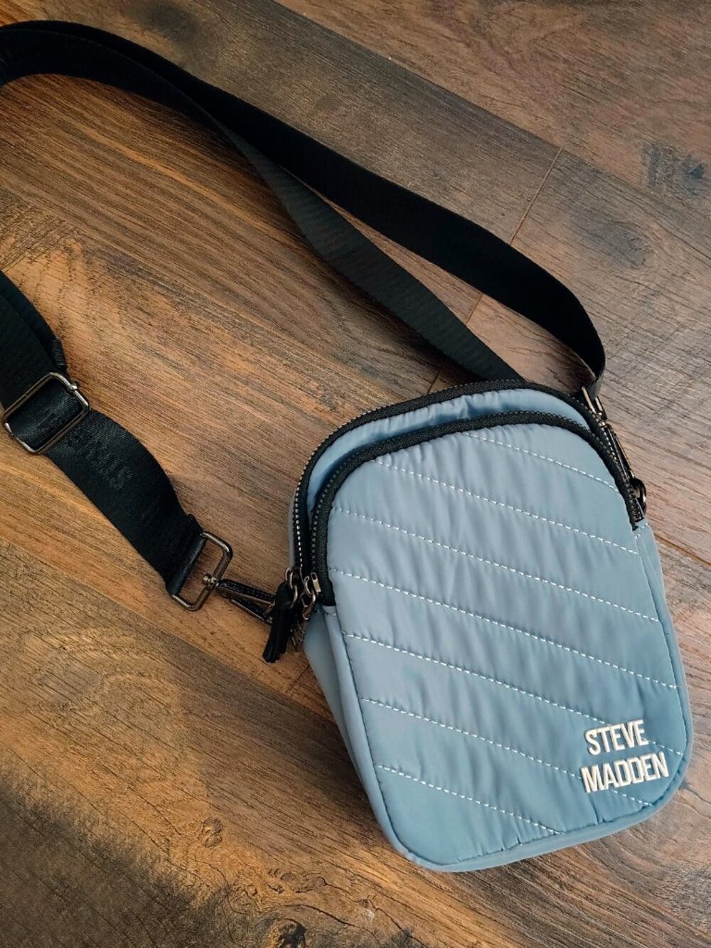 Steve Madden Blue Haze Quilted Nylon Crossbody Bag